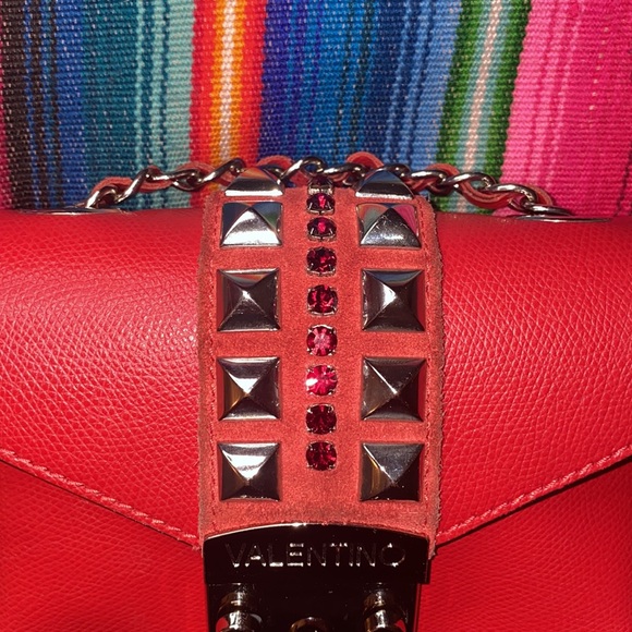 Authentic Valentino By Mario Valentino Red Paulette Leather Studded Purse - Picture 7 of 10